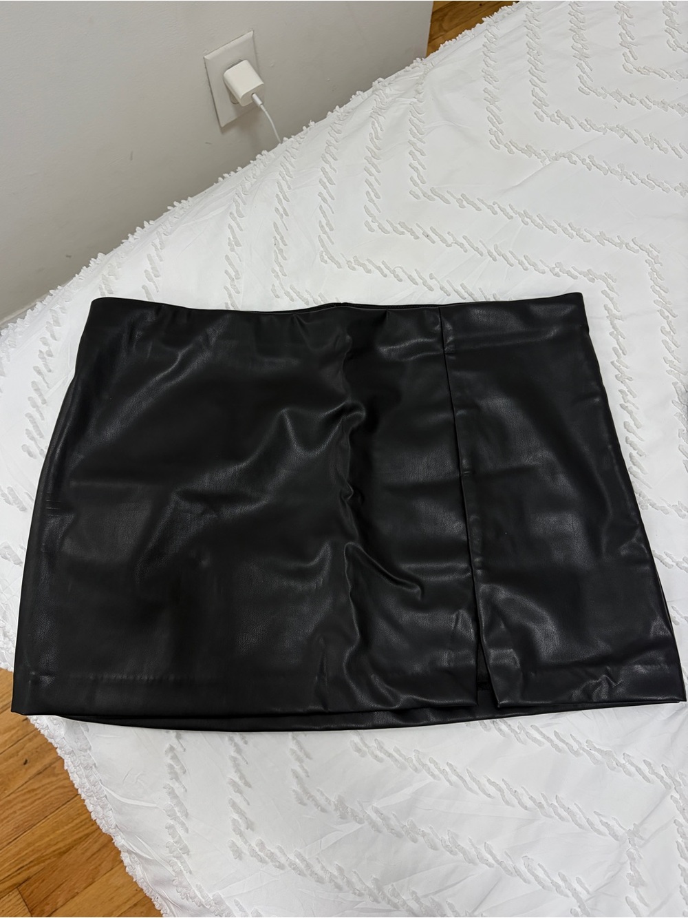 H&M Black Faux Leather Mini Skirt with Front Slit